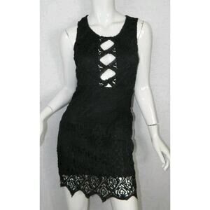 LF Rumor Black Lace Crochet Mini Dress Cutout Back & Front SMALL SEXY MSP$168